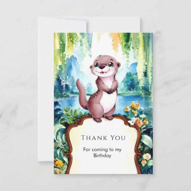 Little Joyful Otter Birthday Thank You Card (Front)