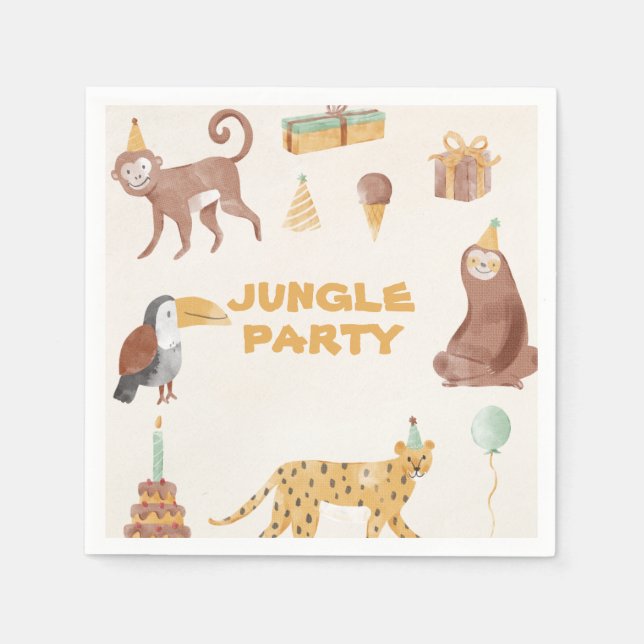 Little Jungle Animals Birthday Napkins (Front)