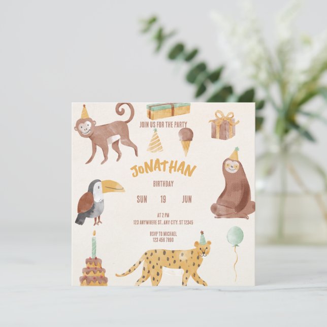 Little Jungle Animals Birthday Save The Date (Standing Front)