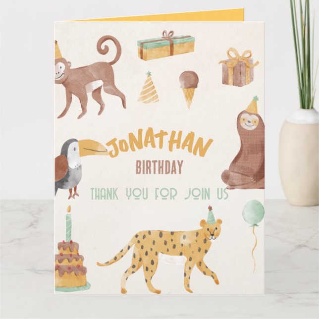 Little Jungle Animals Birthday Thank You Card (Front)