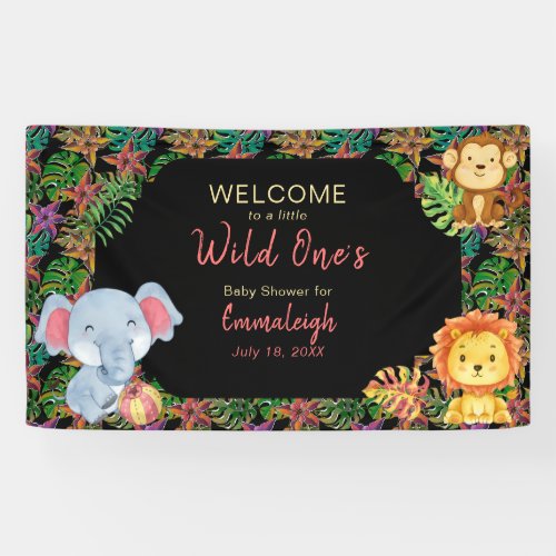 Little Jungle Animals Wild One Baby Shower Banner
