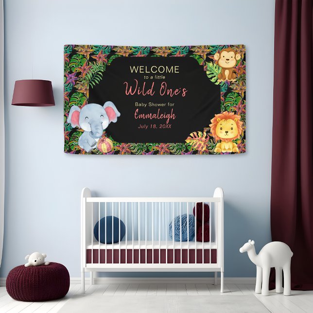 Little Jungle Animals Wild One Baby Shower Banner (Creator Uploaded)