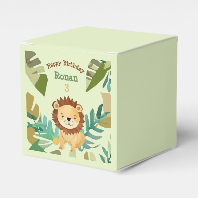 Little Jungle Prince Lion Birthday Favor Boxes (Front Side)