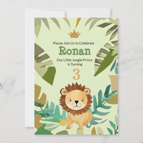 Little Jungle Prince Lion Birthday Invitation