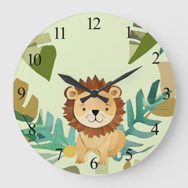 Little Jungle Prince Lion Birthday Large Clock (Front)