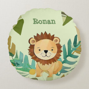 Little Jungle Prince Lion Birthday Round Pillow