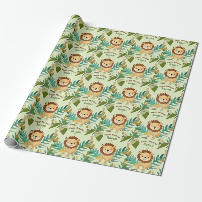 Little Jungle Prince Lion Birthday Wrapping Paper (Unrolled)