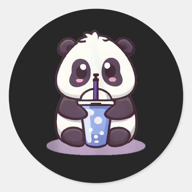 Little Kawaii Panda Drinking Boba Tea Anime Classic Round Sticker | Zazzle