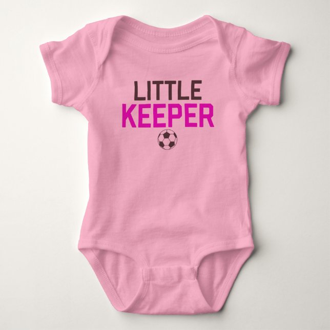 Little Keeper Soccer Goalie Baby Bodysuit in Pink (Front)