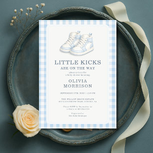 Little Kicks Boy Blue Shoes Baby Shower Invitation
