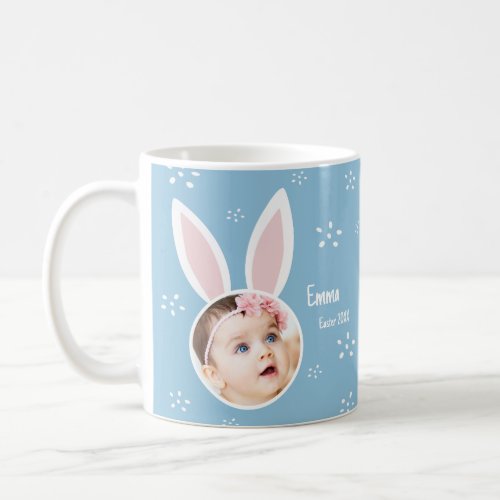 Little Kid Photo w Bunny Ears  Name Easter Blue Coffee Mug