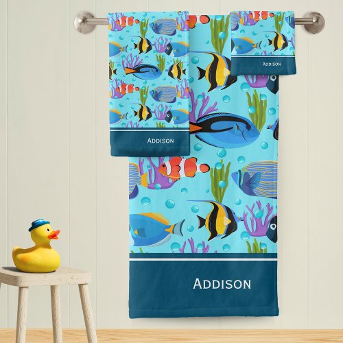 Little Kids Ocean Fish Pattern Bath Towel Set