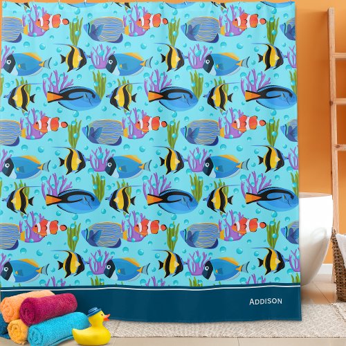 Little Kids Ocean Fish Pattern Bathroom Shower Curtain