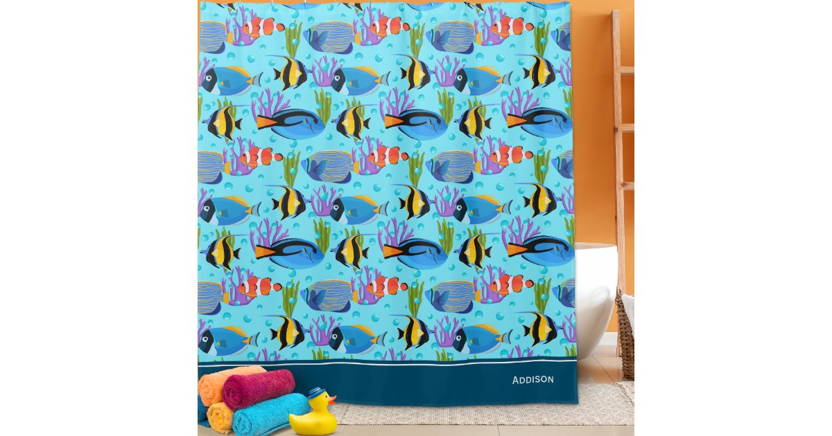 Little Kids Ocean Fish Pattern Bathroom Shower Curtain