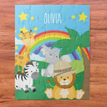 Little Kids Safari Jungle Animals and First Name Jigsaw Puzzle