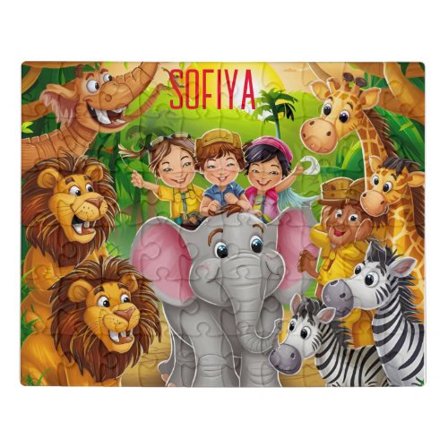 Little Kids Safari Jungle Animals and First Name Jigsaw Puzzle