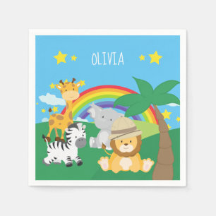 Little Kids Safari Jungle Animals and First Name Napkins