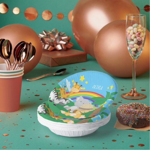 Little Kids Safari Jungle Animals and First Name Paper Bowls