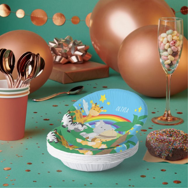 Little Kids Safari Jungle Animals and First Name Paper Bowls (Multi)