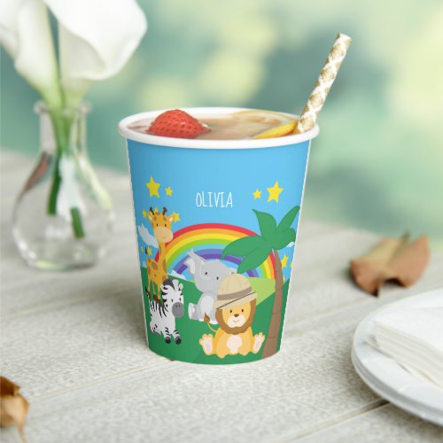 Little Kids Safari Jungle Animals and First Name Paper Cups