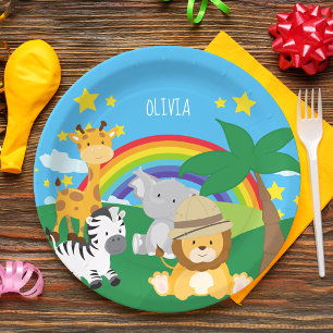 Little Kids Safari Jungle Animals and First Name Paper Plates