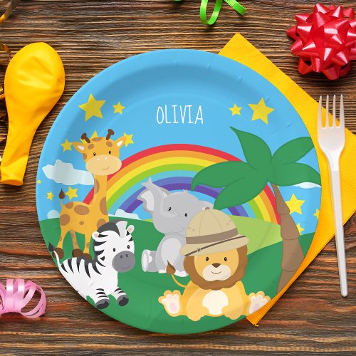 Little Kids Safari Jungle Animals and First Name Paper Plates