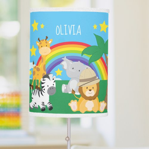 Little Kids Safari Jungle Animals and First Name Table Lamp