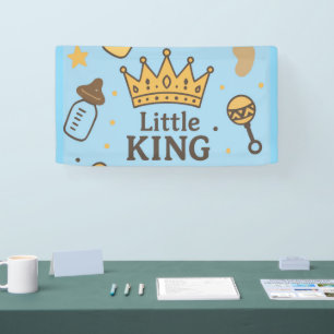“Little King Baby Shower Banner – Blue & Gold Crow