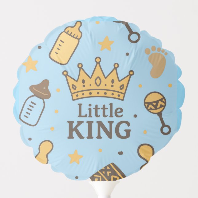 “Little King Baby Shower Banner – Blue & Gold Crow Balloon (Front)