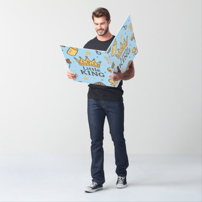 “Little King Baby Shower Banner – Blue & Gold Crow Card (In Situ)