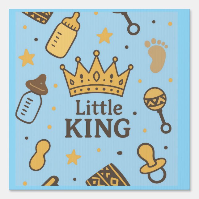 “Little King Baby Shower Banner – Blue & Gold Crow Sign (Front)