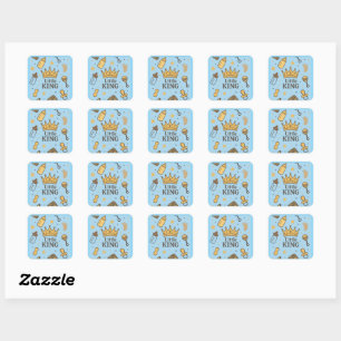 “Little King Baby Shower Banner – Blue & Gold Crow Square Sticker