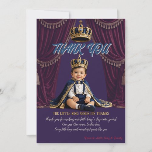 Little King First Birthday thank you card