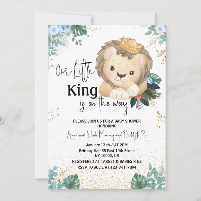 little king leaves eucalyptus gold baby shower invitation (Front)