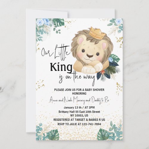 little king leaves eucalyptus gold baby shower invitation