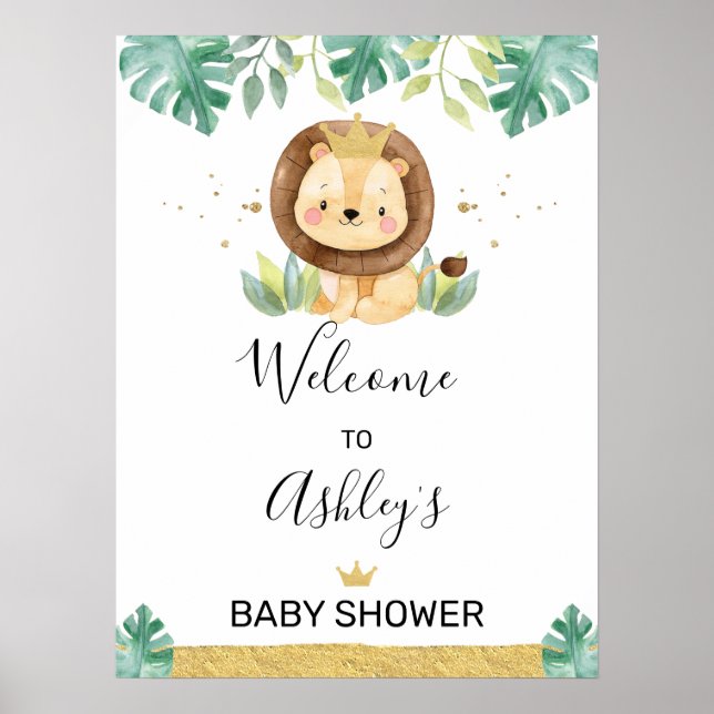 Little King Lion Crown Baby Shower Welcome Sign (Front)