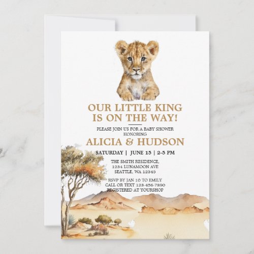 Little King Lion Cub Safari Baby Shower Invitation