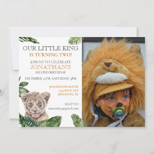 Little King Lion Photo Birthday party Invitation