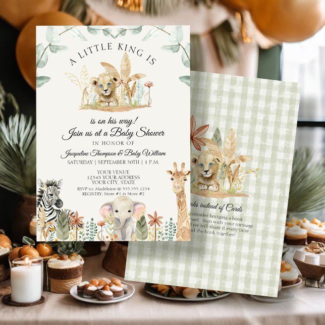 Little King Lion Zebra Giraffe Safari Baby Shower Invitation (Creator Uploaded)