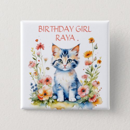 Little Kitten Girls Birthday Party Personalized Button
