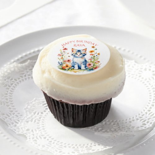 Little Kitten Girls Birthday Party Personalized Edible Frosting Rounds