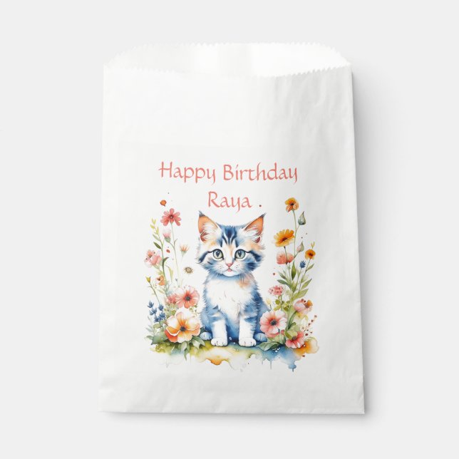 Little Kitten Girl's Birthday Party Personalized Favor Bag (Front)