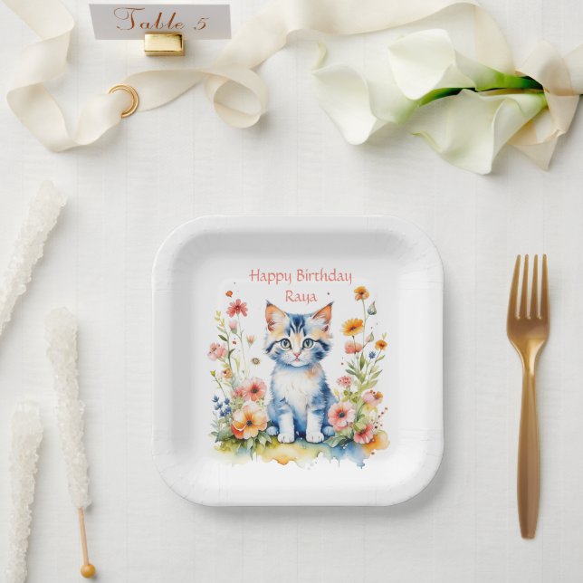Little Kitten Girl's Birthday Party Personalized Paper Plates (Wedding)