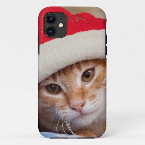 Little Kitten in Red Christmas Hat iPhone 11 Case