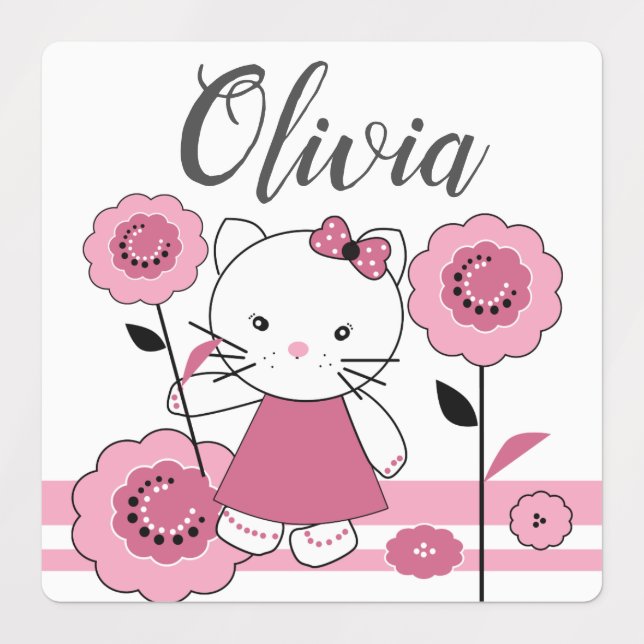 Little kitten, kitten, cute, for girl, baby, pink labels (Design 1)