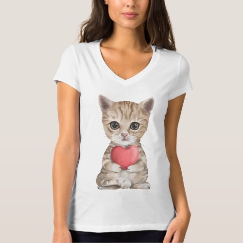 Little Kitten Love Heart T_Shirt