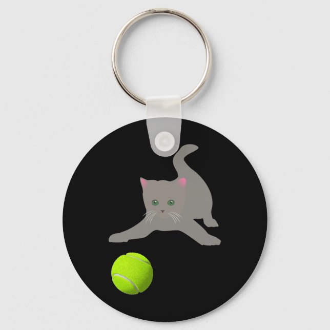 Little Kitten Playing With A Tennis Ball  Cat  Keychain (Front)