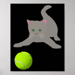 Little Kitten Playing With A Tennis Byll Cat Poster
