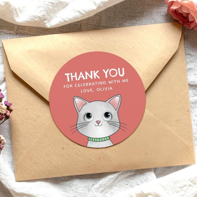 Little kitten thank you classic round sticker (Creator Uploaded)