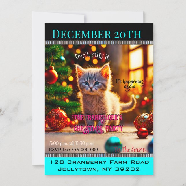 Little Kitty Annual Family Cute Christmas Party Invitation (Front)